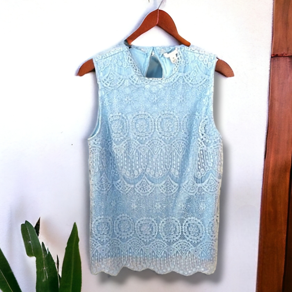 😎🪻4/$20 Est 1946 Crochet Top Light Blue - Picture 2 of 11